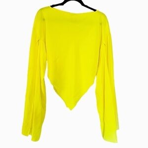 Balenciaga 100% silk asymmetrical triangle-hem split-sleeve chartreuse blouse